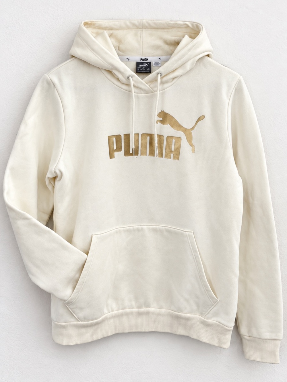 PUMA Women’s Ivory Cream & Gold Logo Pullover Hoodie